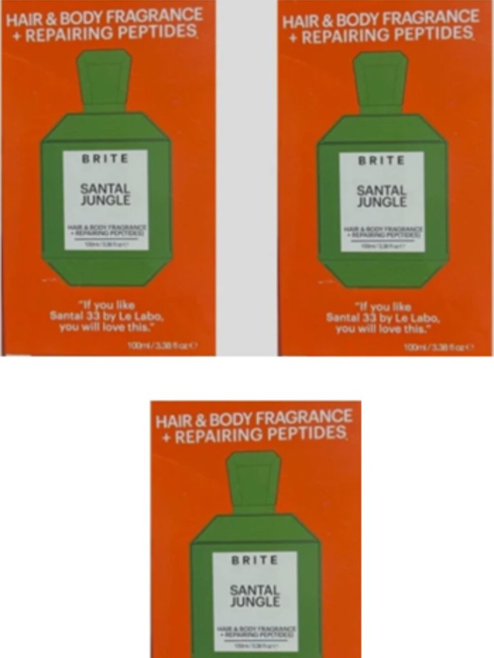 Brite Hair and Body Fragrances + Repairing Peptides - Santal Jungle 3.38 oz 3PK